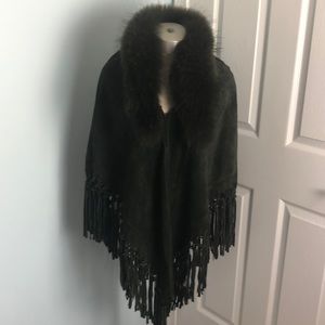 Dana Stein Leather Suede Fringe Poncho Size 0/S